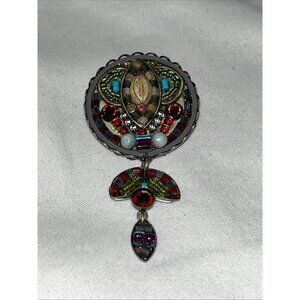 Ayala Bar Signed Dangle Drop Beaded Crystal Brooch Pin Pendant 2 3/8” Vintage